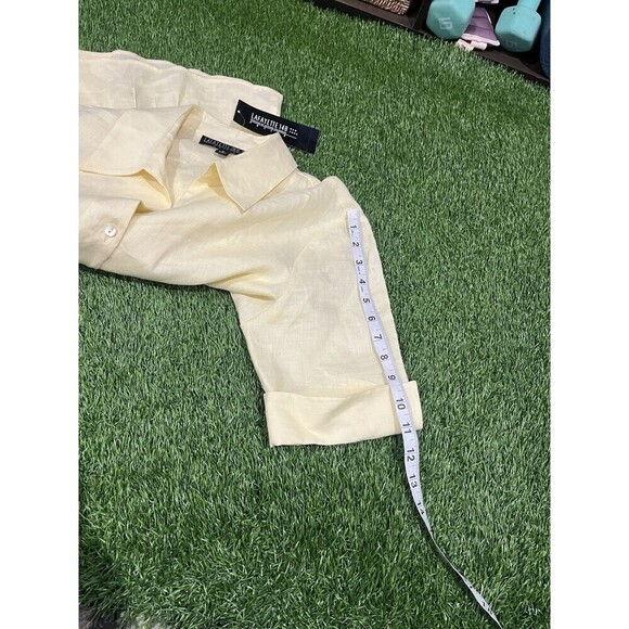 LAFAYETTE 148 Button-Up Short Sleeve Fitted Blue Top Pintuck 100% Linen Size 12 - Picture 11 of 11